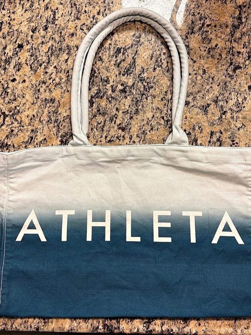 Athleta Cotton Canvas Ombre Tote Bag Blue & Cream